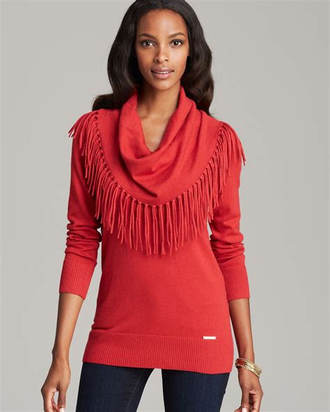 michael kors fringe sleeve sweater|michael michael kors fringe cowl neck sweater .